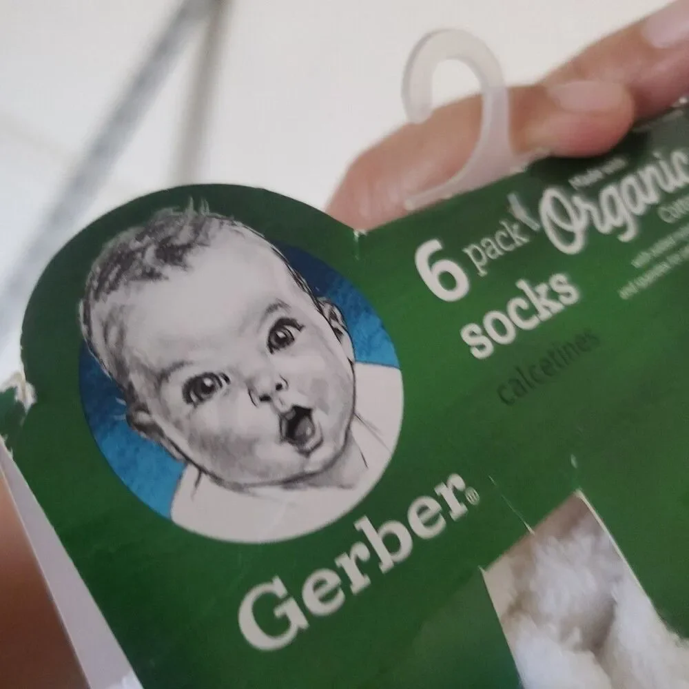 Gerber Baby White Socks Boys & Girls Plush 6 Pack Size 0-3 Months Organic Cotton